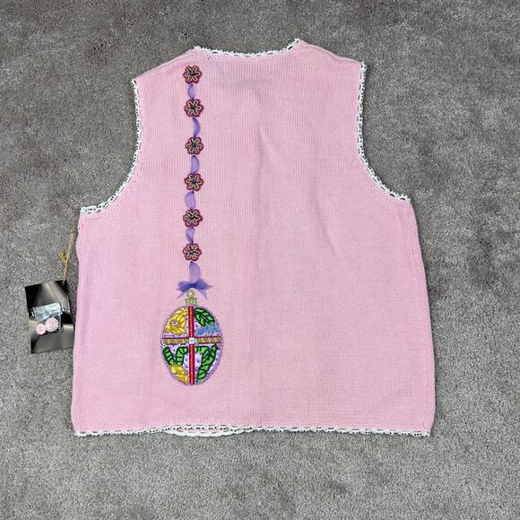 Christopher Radko by Bellepointe Vintage Pink Easter Sweater Vest Size S Beaded - Picture 3 of 9